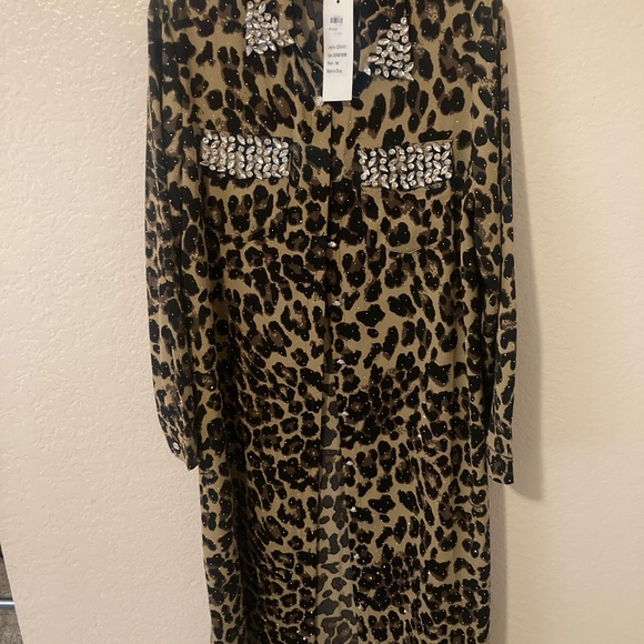 Embellished Brown and Black animal print Maxi Dress with Notched Collar size med - Picture 1 of 4